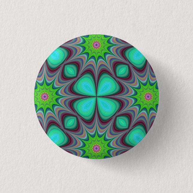 Macaron Rond 2,50 Cm Retro Boho Hippie Green Clover Psychedelic Mandala (Devant)