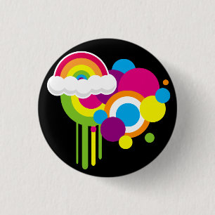Macaron Rond 2,50 Cm Rétro bouton d'arc-en-ciel (noir)