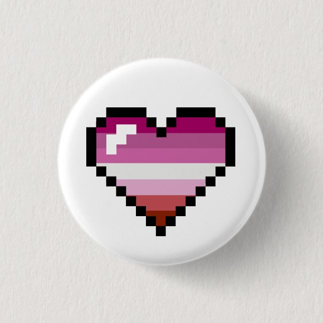 Macaron Rond 2,50 Cm Rétro coeur à 8 bits lesbien de fierté (Devant)