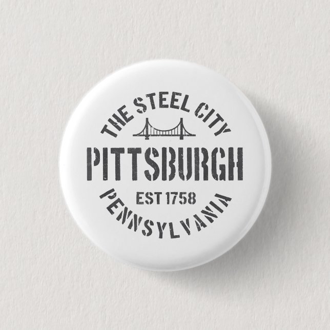 Macaron Rond 2,50 Cm Retro Steel City Pittsburgh Pennsylvania Yinz vint (Devant)