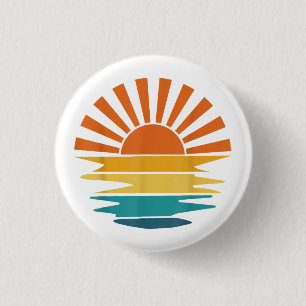 Macaron Rond 2,50 Cm Retro Sunset Rays Wavy Vintage Retro Sunshine Sun