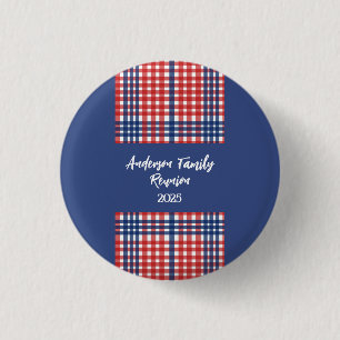 Macaron Rond 2,50 Cm Réunion en famille En vichy rouge, blanc et bleu