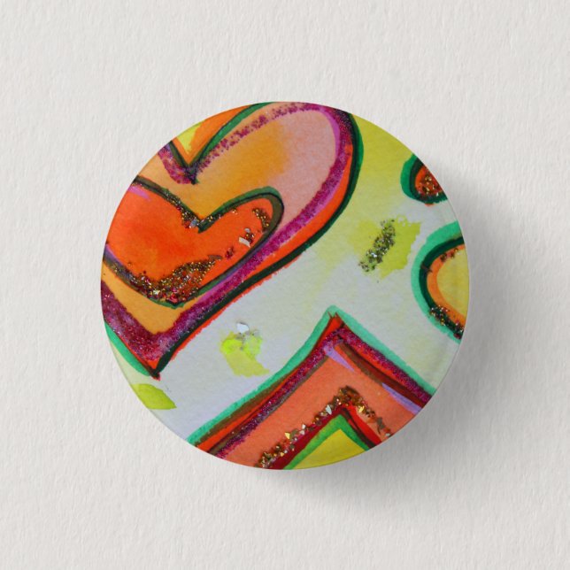 Macaron Rond 2,50 Cm Rire deux coeurs Boutons d'art ou des broches d'or (Devant)