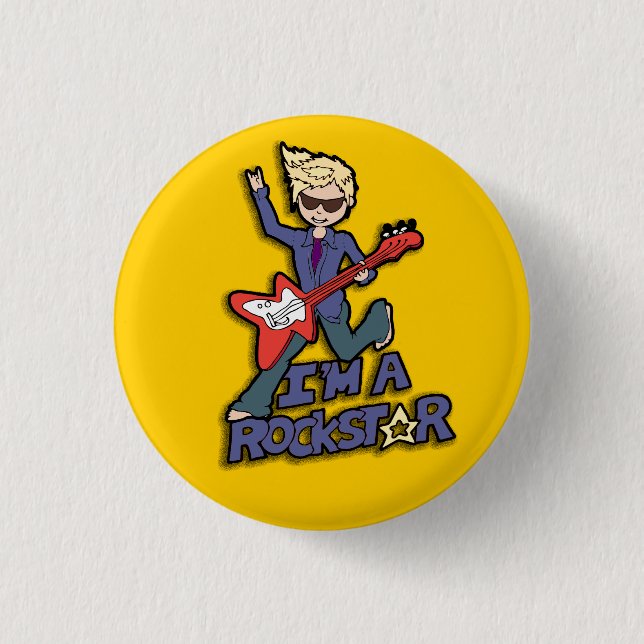 Macaron Rond 2,50 Cm Rockstar guitare garçon bouton jaune (Devant)