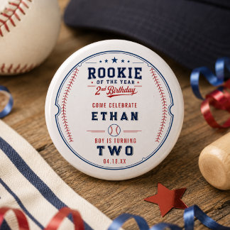 Macaron Rond 2,50 Cm Rookie de l'année Baseball 2e Anniversaire Enfants
