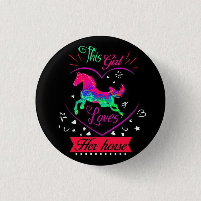 Macaron Rond 2,50 Cm Rose Cette Fille Aime Son Cheval (Devant)