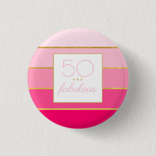 Macaron Rond 2,50 Cm Rose et or moderne 50 ans et fêtard pour un annive