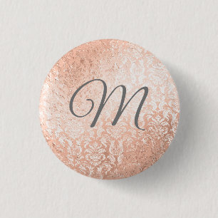 Macaron Rond 2,50 Cm Rose Gold Damask Monogramme Personnalisé