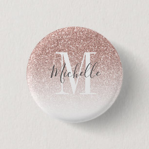 Macaron Rond 2,50 Cm Rose Gold Pailleté Nom Monogramme Féminin Blush Ro