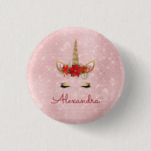 Macaron Rond 2,50 Cm Rose or rose de Noël Unicorn Monogramme