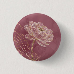 Macaron Rond 2,50 Cm Rose Poussiéreuse Or Ligne Florale Élégante