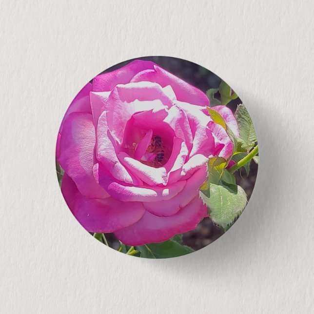 Macaron Rond 2,50 Cm Rose rose avec un bouton d'abeille (Devant)