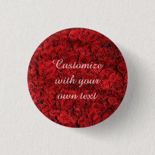 Macaron Rond 2,50 Cm Roses Rouges Texte Personnalisé
