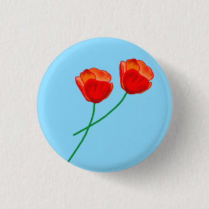 Macaron Rond 2,50 Cm Rouge Fleurs de pavot Coeur Ciel Bleu