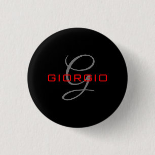 Macaron Rond 2,50 Cm Rouge noir Votre nom Monogramme initial Moderne