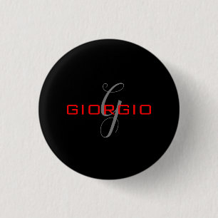 Macaron Rond 2,50 Cm Rouge noir Votre nom Monogramme initial Moderne
