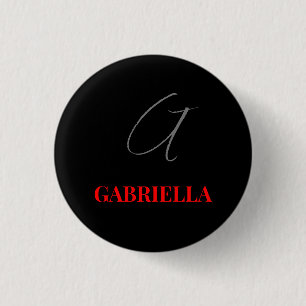 Macaron Rond 2,50 Cm Rouge noir Votre nom Monogramme initial Moderne
