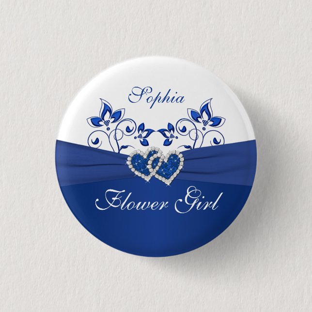 Macaron Rond 2,50 Cm Royal Blue, Blanc Floral Flower Pin (Devant)