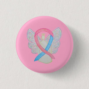 Macaron Rond 2,50 Cm Ruban de sensibilisation à l'angle rose et bleu Ép