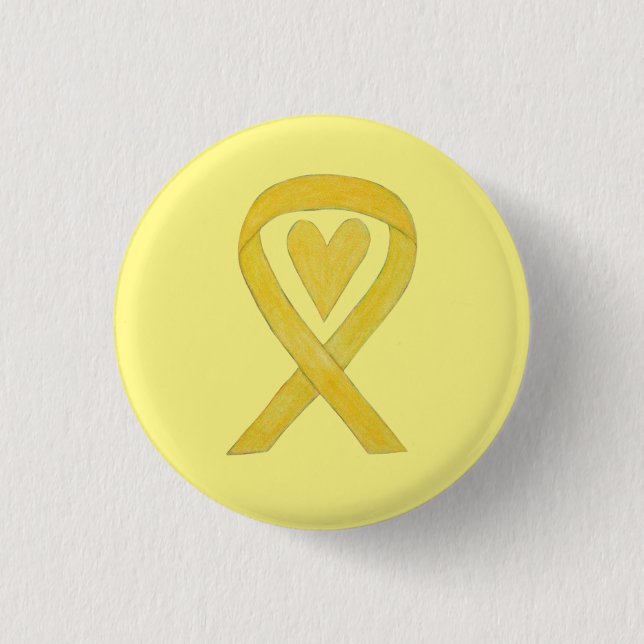 Macaron Rond 2,50 Cm Ruban de sensibilisation au coeur jaune Peintures  (Devant)