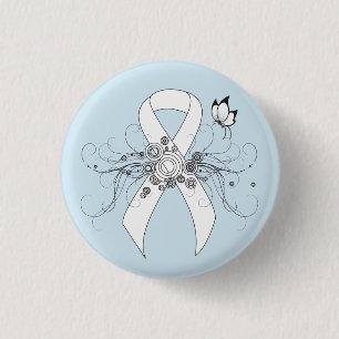 Macaron Rond 2,50 Cm Ruban de sensibilisation blanc avec papillon
