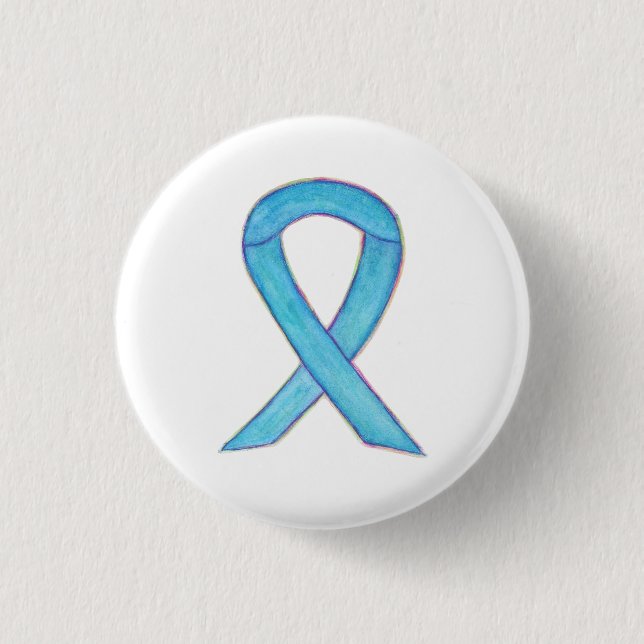 Macaron Rond 2,50 Cm Ruban de sensibilisation bleu clair Bouton d'art p (Devant)