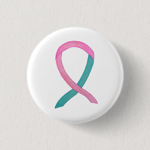 Macaron Rond 2,50 Cm Ruban de sensibilisation rose et Turquoise Étiquet