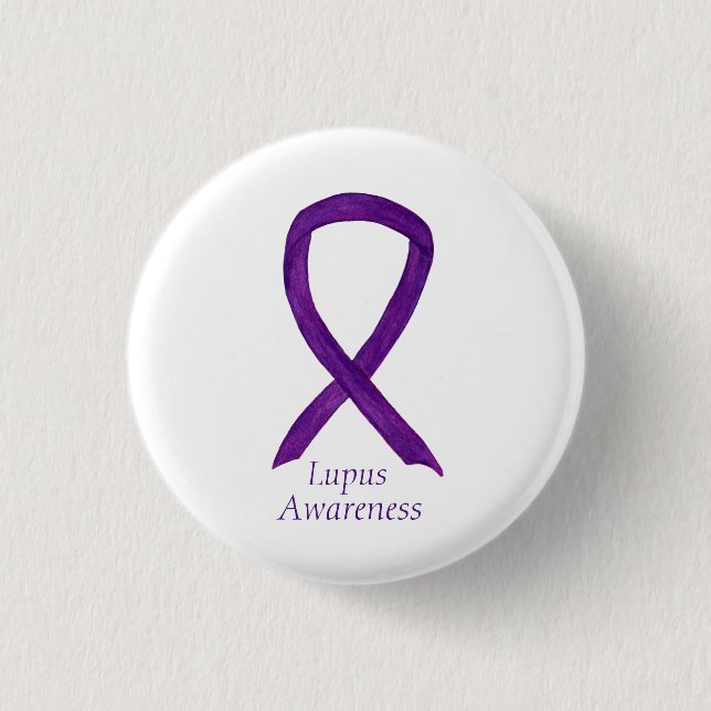 Macaron Rond 2,50 Cm Ruban de sensibilisation violet Lupus Épingle d'ar (Devant)