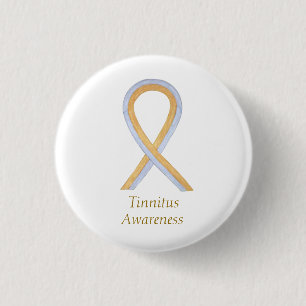 Macaron Rond 2,50 Cm Ruban Tinnitus Gold/Silver Awareness Personnalisé