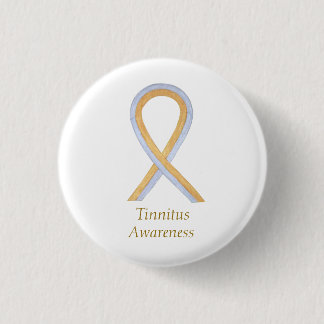 Macaron Rond 2,50 Cm Ruban Tinnitus Gold/Silver Awareness Personnalisé 