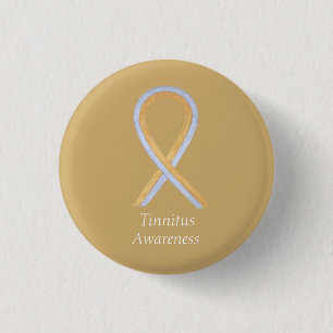 Macaron Rond 2,50 Cm Ruban Tinnitus Gold/Silver Awareness Personnalisé