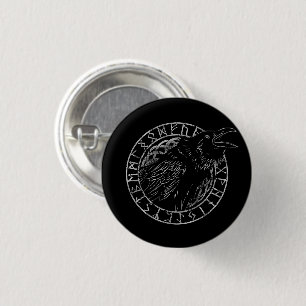 Macaron Rond 2,50 Cm Runes de mythologie de Viking de corneille d'Odin
