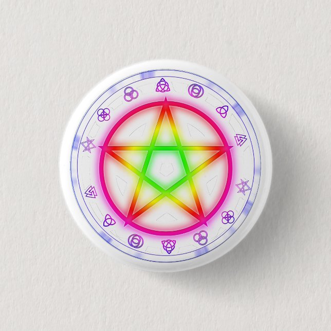 Macaron Rond 2,50 Cm Runic Rainbow Pentacle Pagan Pride conception (Devant)