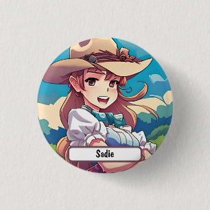 Macaron Rond 2,50 Cm Sadie The Cowgirl, Avec Custom Nametag !