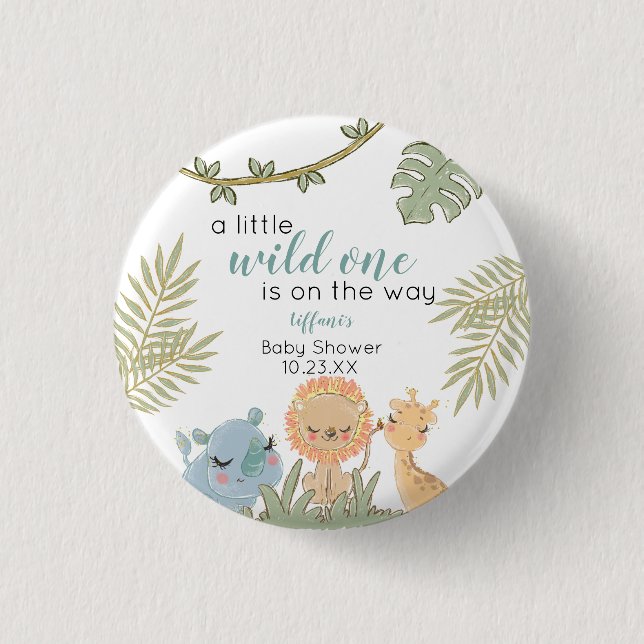 Macaron Rond 2,50 Cm Safari Animaux Wild One Girl Baby shower (Devant)