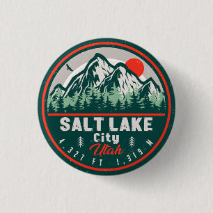 Macaron Rond 2,50 Cm Salt Lake City Utah Retro Sunset Souvenirs 60s
