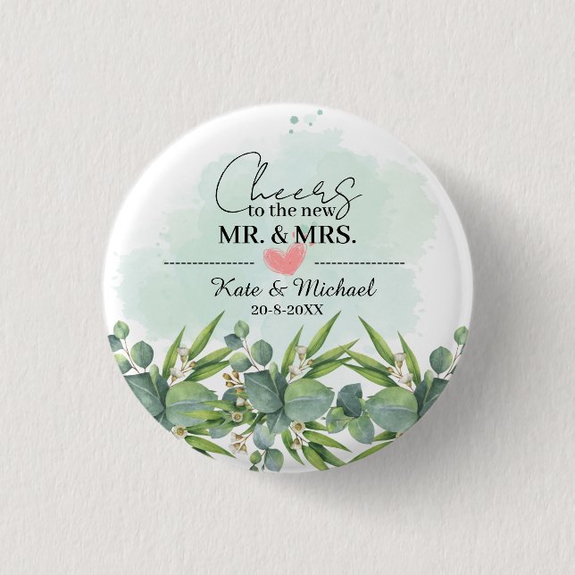 Macaron Rond 2,50 Cm Salue Verdure Eucalyptus Mariage botanique Butt (Devant)
