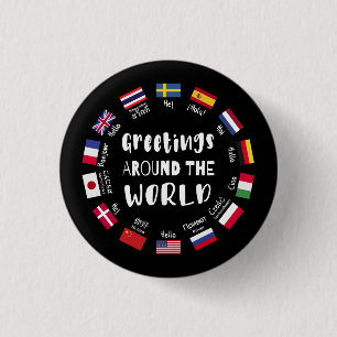 Macaron Rond 2,50 Cm Salutations autour du monde - Bonjour dans toutes