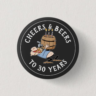 Macaron Rond 2,50 Cm Salutations Et Bières 30e Anniversaire Noir Et Bla