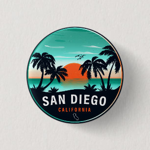 Macaron Rond 2,50 Cm San Diego California Retro Sunset Souvenirs 80s