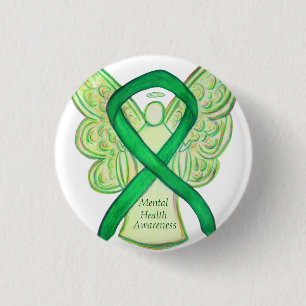 Macaron Rond 2,50 Cm Santé mentale Sensibilisation verte Ruban Angel Pi
