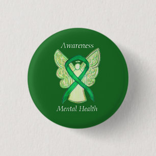 Macaron Rond 2,50 Cm Santé mentale Sensibilisation verte Ruban Angel Pi