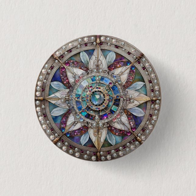 Macaron Rond 2,50 Cm Saphirs roses et bleus Diamants Perles Mandala (Devant)