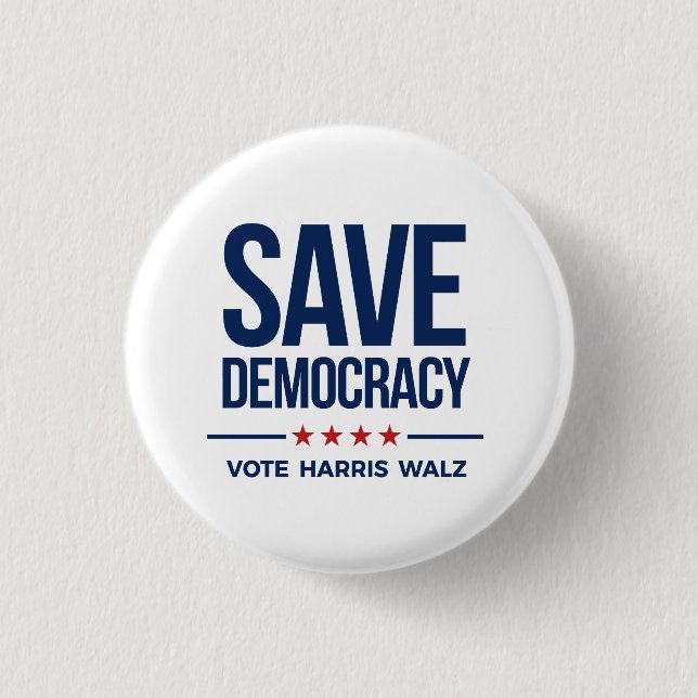 Macaron Rond 2,50 Cm SAUVER LA DÉMOCRATIE - Vote Harris Walz (Devant)