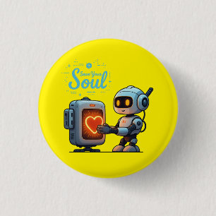 Macaron Rond 2,50 Cm Sauvez votre âme mignonne Robot Holt Coeur - Futur