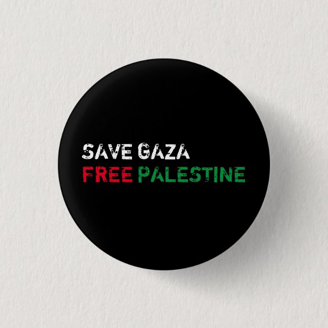 Macaron Rond 2,50 Cm Save Gaza Free Palestine blanc rouge noir (Devant)
