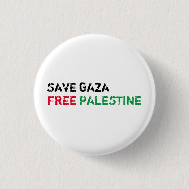 Macaron Rond 2,50 Cm Save Gaza Free Palestine noir rouge blanc (Devant)