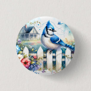 Macaron Rond 2,50 Cm Scène de clôture de jardin de cottage Blue Jay