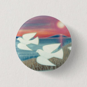 Macaron Rond 2,50 Cm Scène de paysage avec des colombes volantes