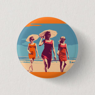 Macaron Rond 2,50 Cm Scène de plage rétro inspirée de l'ancien